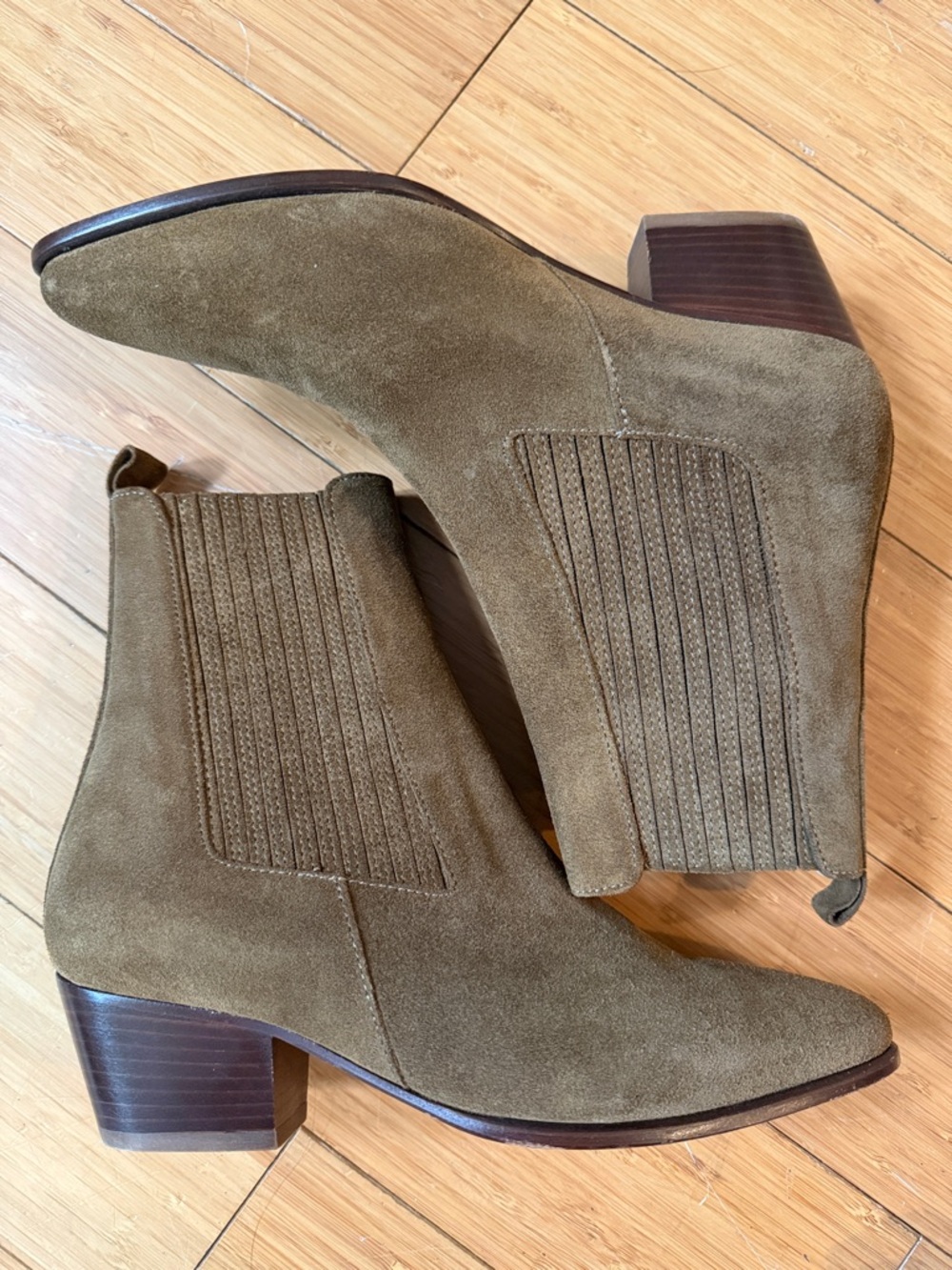 Sandro Olive Green Suede Ankle Boots - Picture 2 of 7